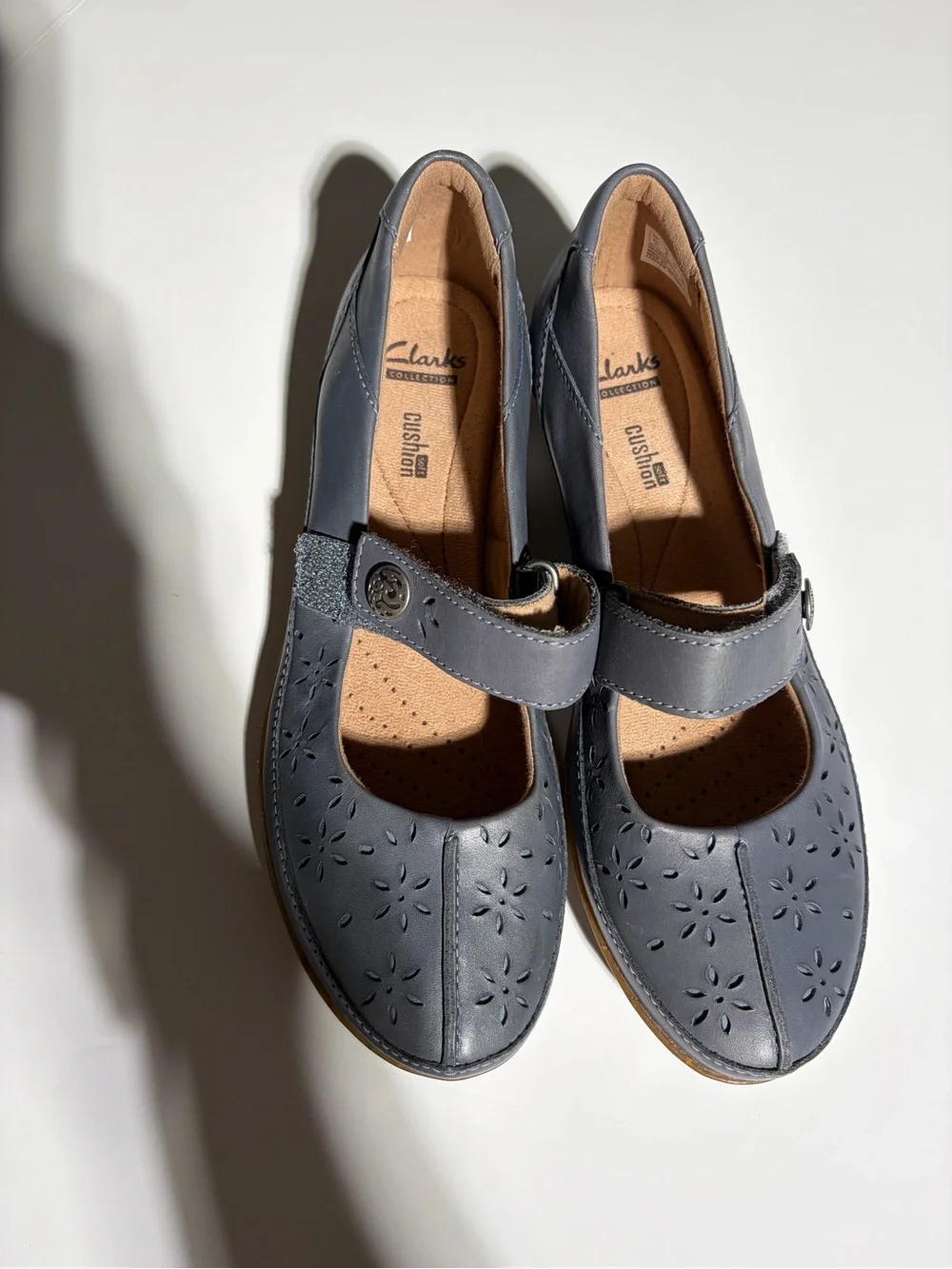 Clarks Gray Laser-Cut Mary Jane Flats